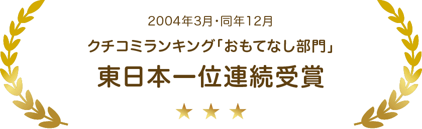 2004年3月・同年12月 クチコミランキング「おもてなし部門」東日本一位連続受賞
